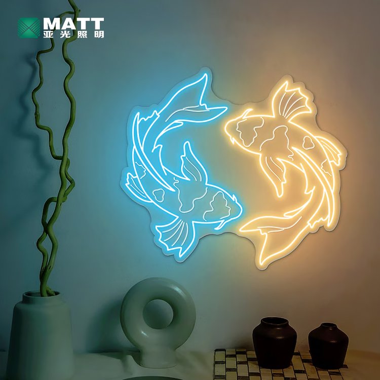 Dropshipping Custom Japanese Led Light Good Luck Koi Fish Acrylic Neon Light Sign for Room Wall Art Decor