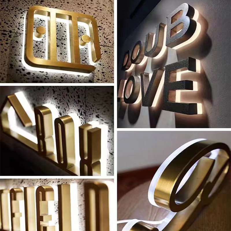 Custom Signs Metal Led Channel Letter Sign Indoor Business Light Logo Gold 3D Backlit Sign