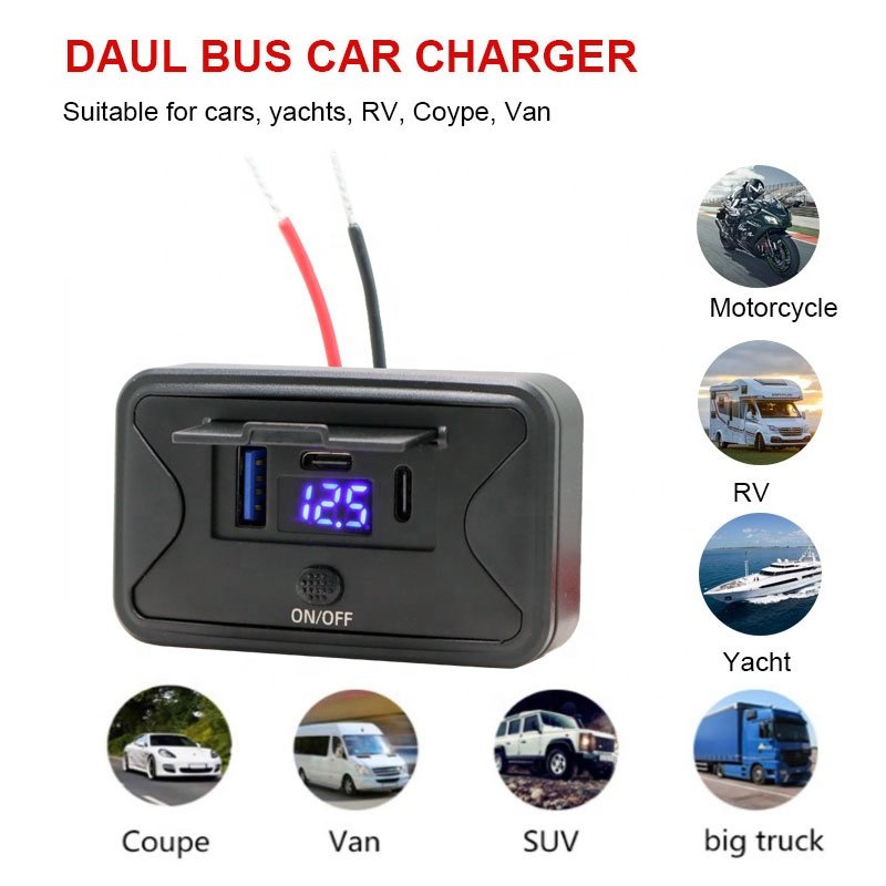 12v-24v 90W Dual PD3.0 USB C 36W & QC3.0 18W 3-Ports Car Charger Socket Accessories for Car Bus RV Truck Camper