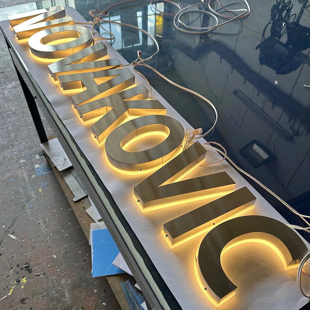 Custom Outdoor Real Estate Frames Restaurant Signage Vintage Metal Letters and Numbers Stainless Steel Backlit Sign