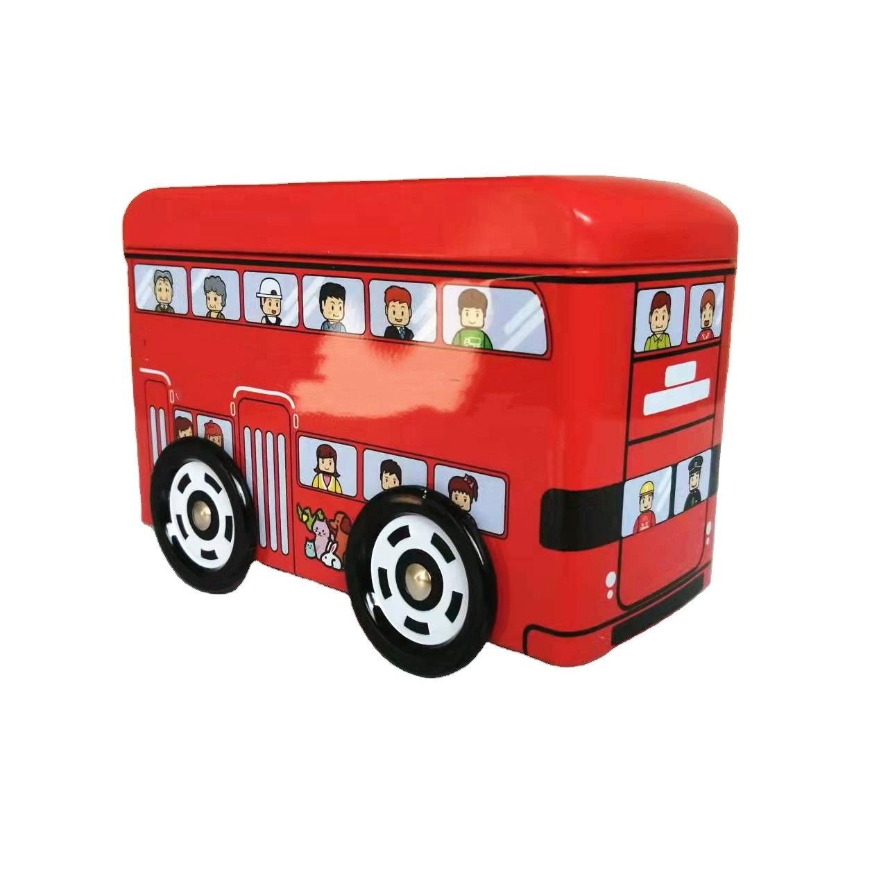 Hot Sale Popular Small School Bus Tin Box with Wheels Small Bus Tin Can for Puzzle Toy Packaging 150x70x100mm