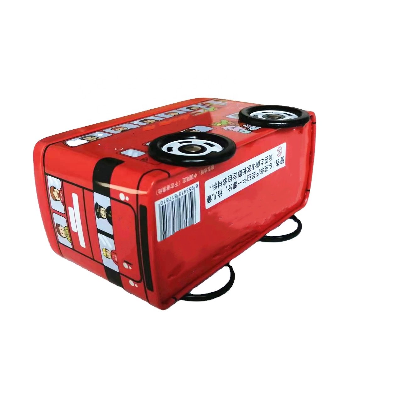 Hot Sale Popular Small School Bus Tin Box with Wheels Small Bus Tin Can for Puzzle Toy Packaging 150x70x100mm
