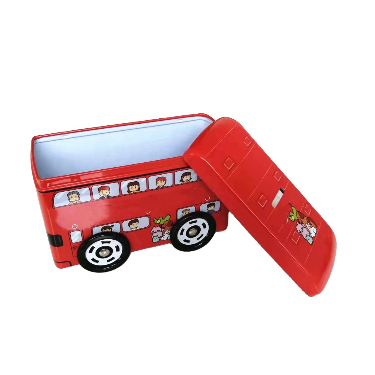 Hot Sale Popular Small School Bus Tin Box with Wheels Small Bus Tin Can for Puzzle Toy Packaging 150x70x100mm