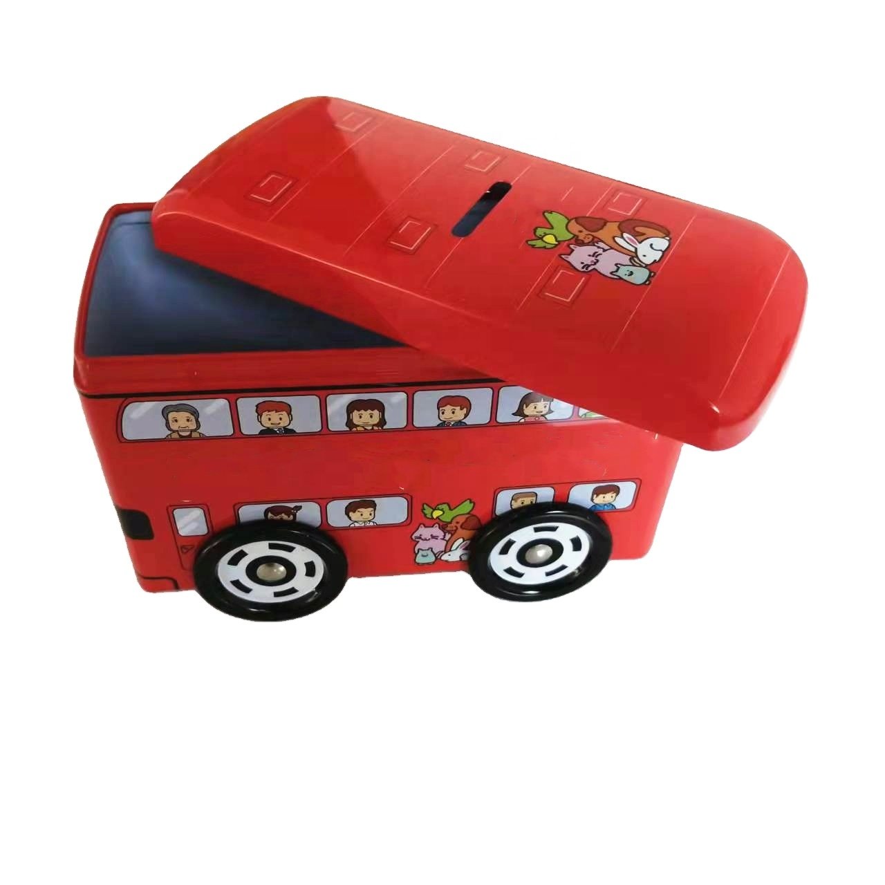 Hot Sale Popular Small School Bus Tin Box with Wheels Small Bus Tin Can for Puzzle Toy Packaging 150x70x100mm