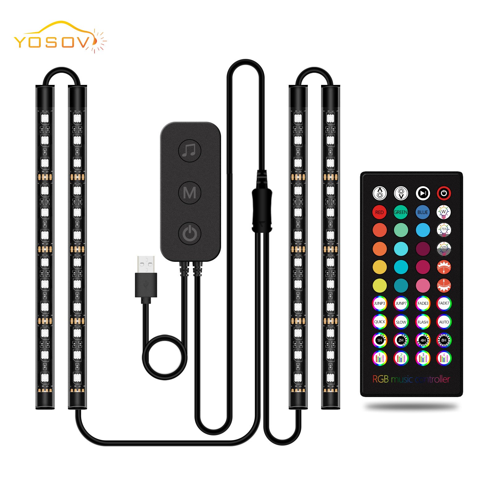 Yosovlamp Car Atmosphere Light Button Three in One Bluetooth APP Remote Control Voice Control RGB Color Music Light bar