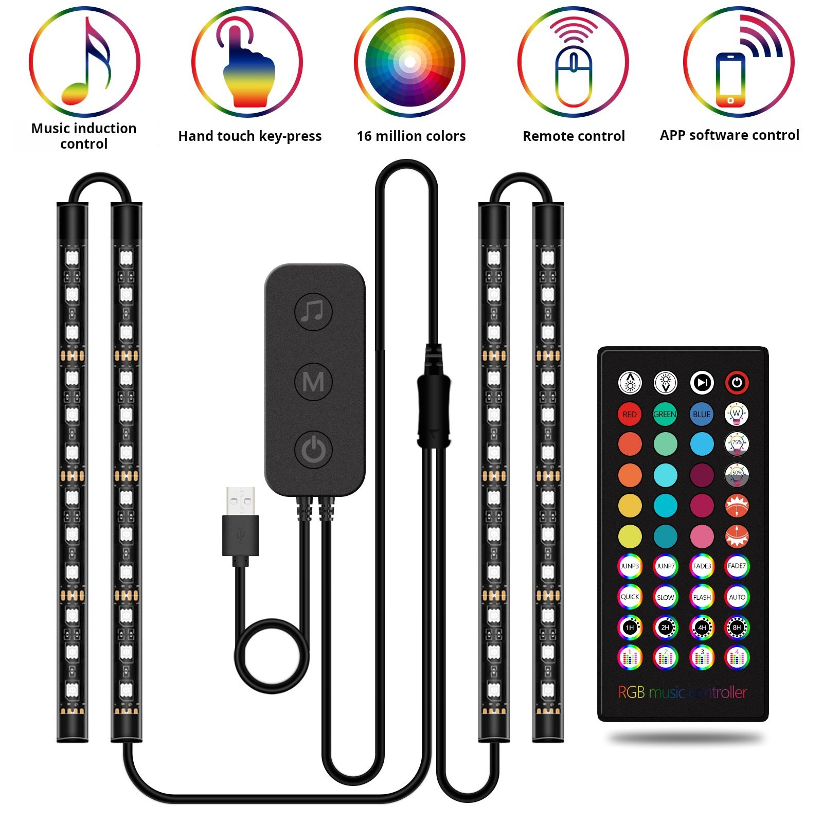 Yosovlamp Car Atmosphere Light Button Three in One Bluetooth APP Remote Control Voice Control RGB Color Music Light bar