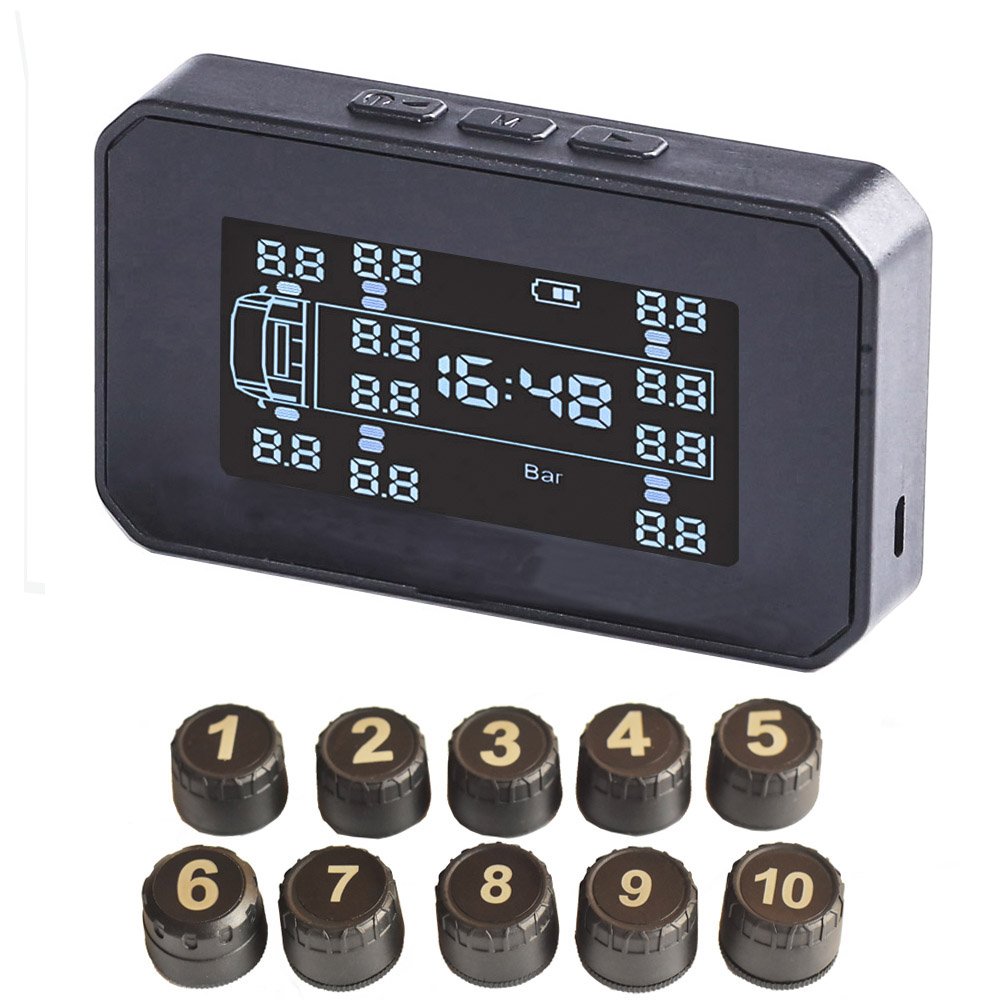 High-Efficiency 10-Wheel TPMS System External Sensors and Repeater for Truck Tire Gauges