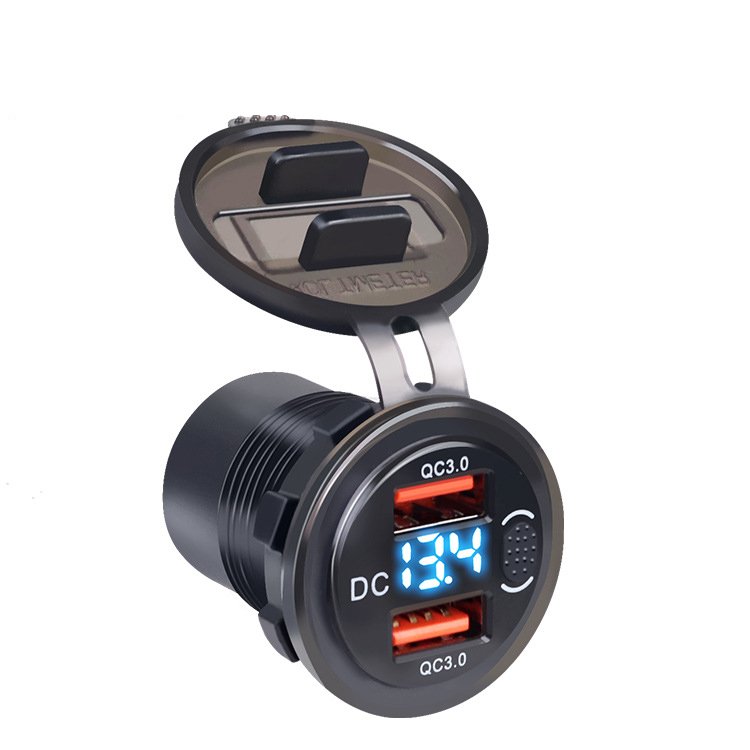 Charger Socket 12V 24V Quick Charge QC 3.0 Voltmeter on OFF Button Switch Double Car USB Port QC3.0