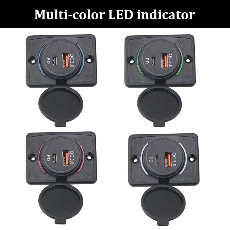 DC 12V 24V Panel Surface Mount 48W Dual Type C PD QC 3.0 USB Port Bus Socket Car Charger Socket