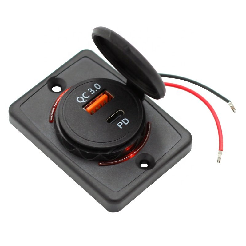 DC 12V 24V Panel Surface Mount 48W Dual Type C PD QC 3.0 USB Port Bus Socket Car Charger Socket