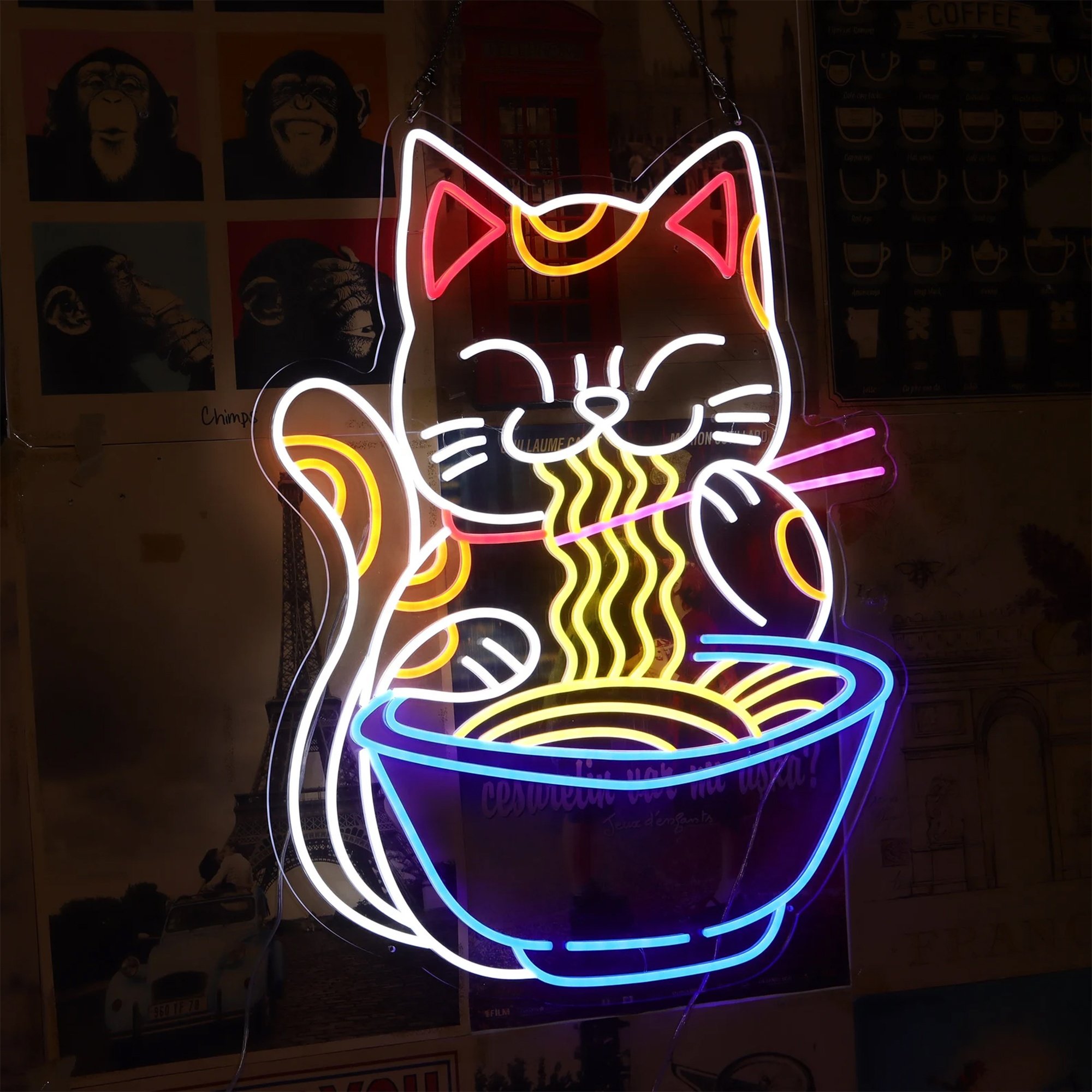 Custom logo Led Neon Sign Store Business Lighting Design Noodles Cat Neon Sign Light Led for Restaurant Wall Decoration