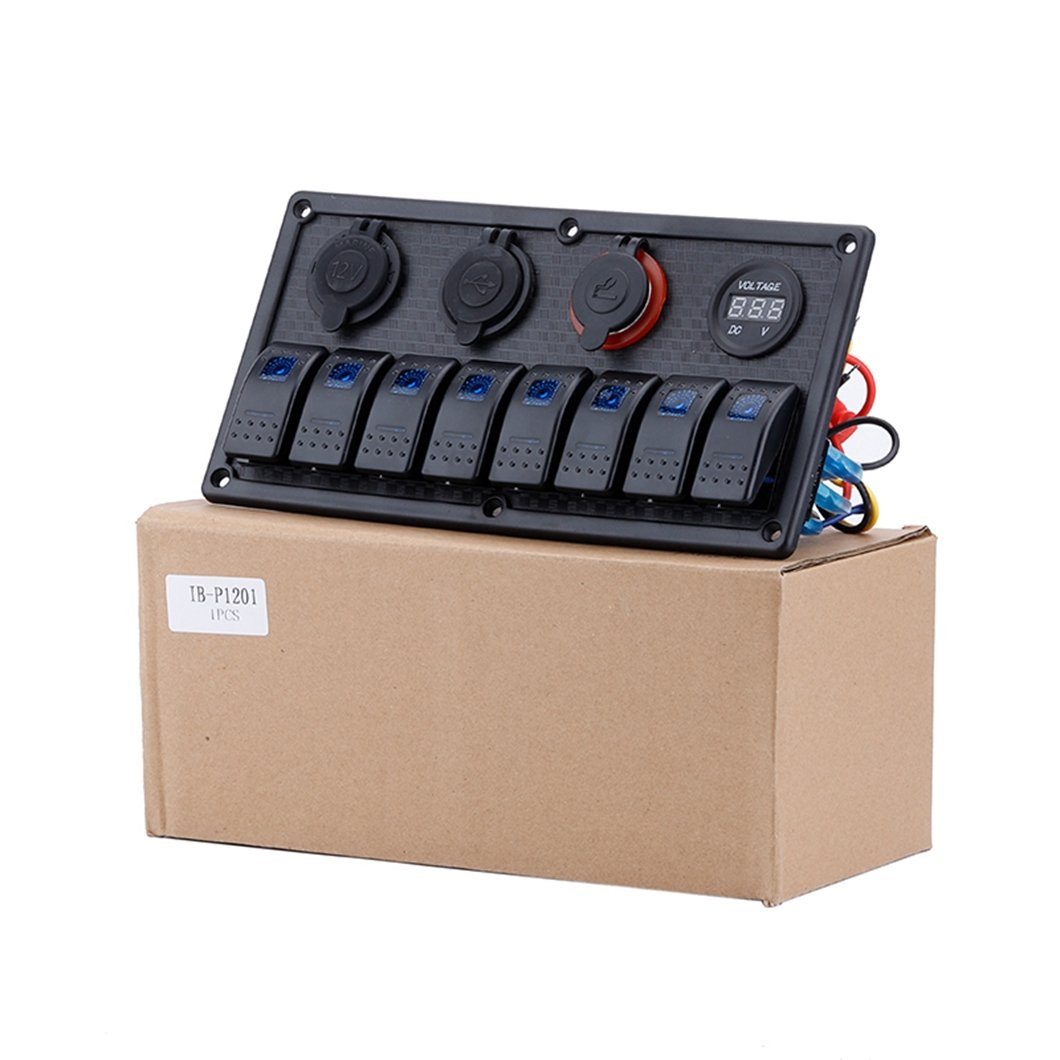 12V 24V Marine 8 Gang Waterproof on Off Digital Voltage Display 3.1A Dual USB Power Charge Rocker Switch Panel