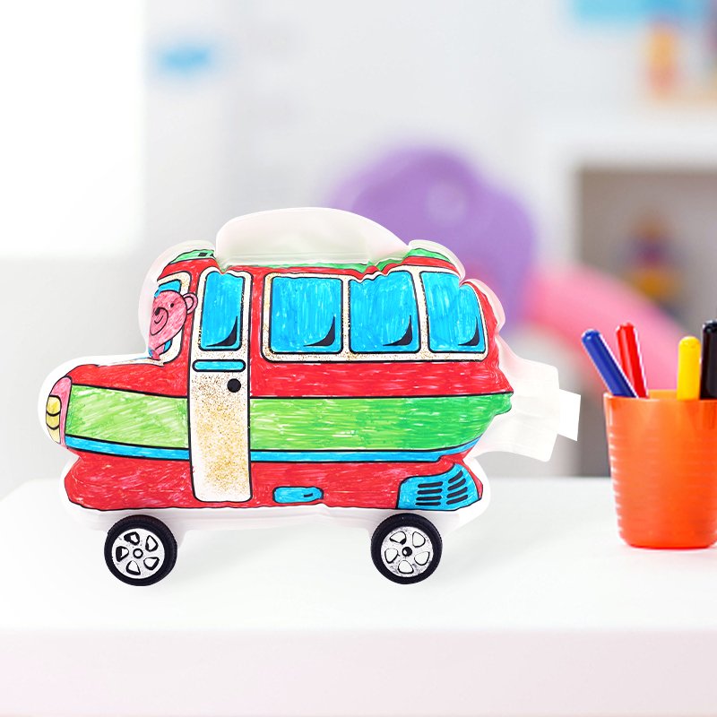 Wholesale 3D Inflatable Coloring Paper Balloon Toy Bus Balloon Educational 3D Painting Toy with Wheels for Kids