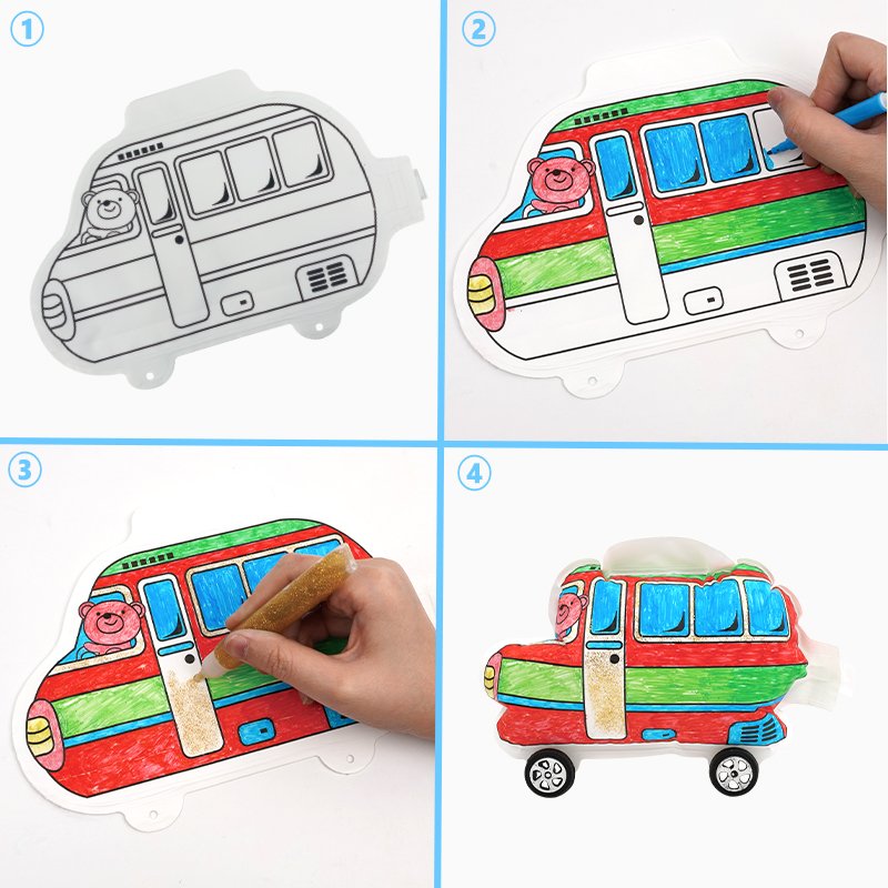 Wholesale 3D Inflatable Coloring Paper Balloon Toy Bus Balloon Educational 3D Painting Toy with Wheels for Kids