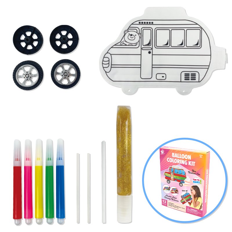Wholesale 3D Inflatable Coloring Paper Balloon Toy Bus Balloon Educational 3D Painting Toy with Wheels for Kids