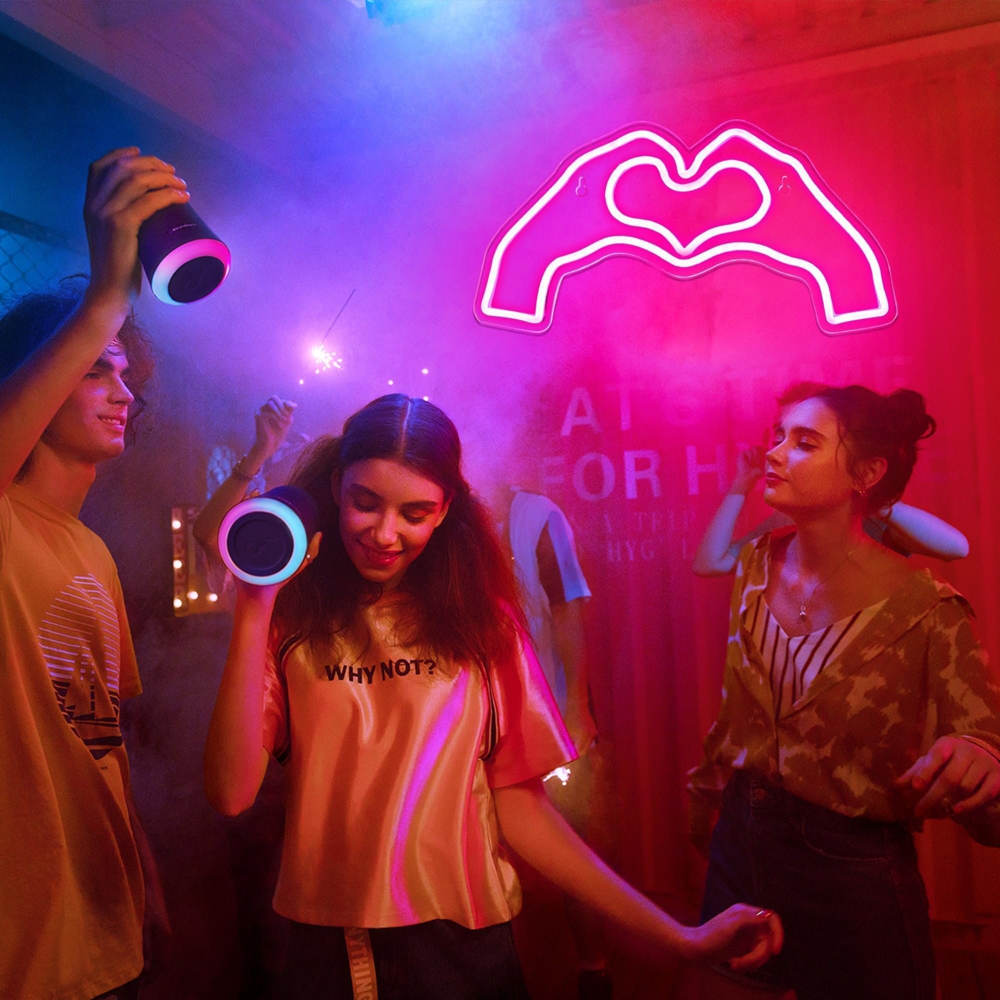 Heart Neon Sign for Wall Decor for Girl's Room Hand Heart Light Decor for Wedding Birthday Party Valentines Day
