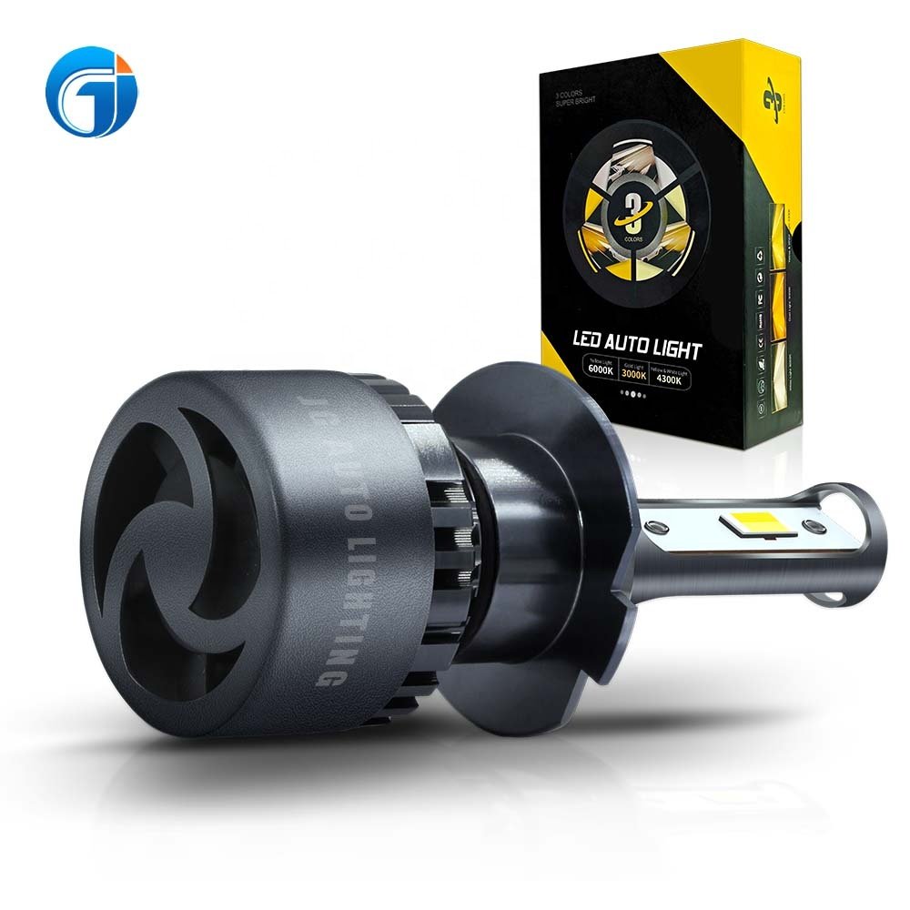 JG Auto Led Tri Color Headlight 6000K/3000K/4300K H4 H7 H11 9005 9006 Led Car Headlights Tricolor Fog Lights