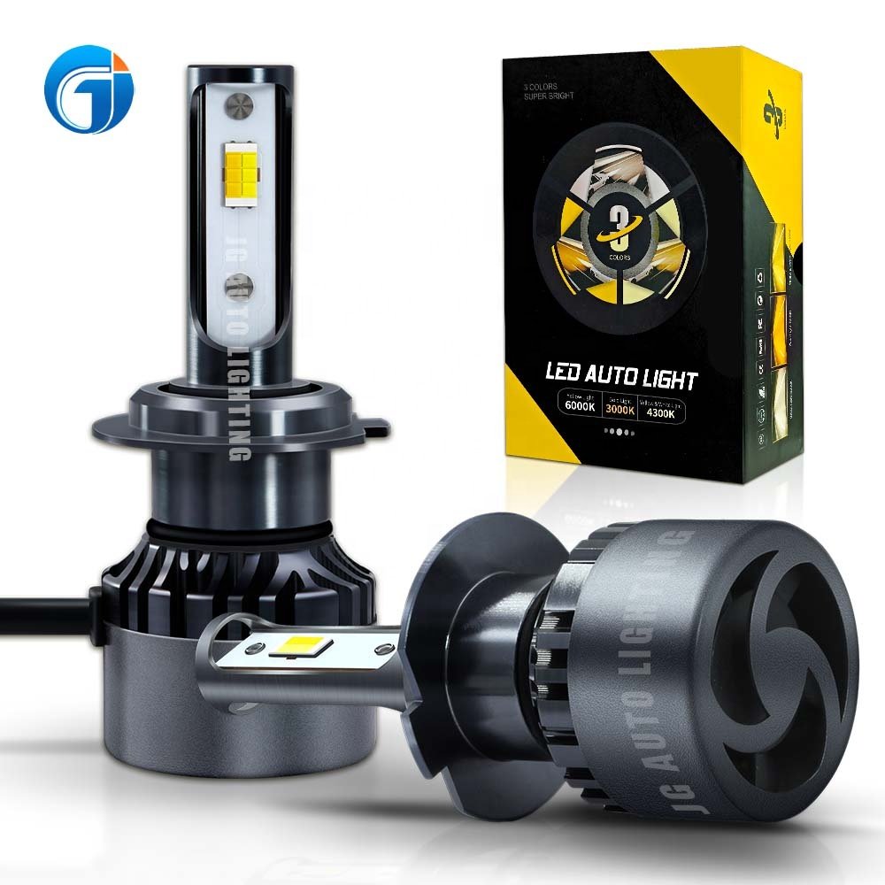 JG Auto Led Tri Color Headlight 6000K/3000K/4300K H4 H7 H11 9005 9006 Led Car Headlights Tricolor Fog Lights