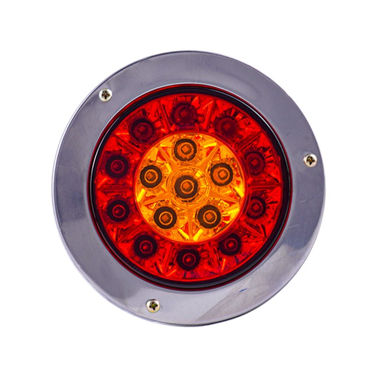 4 Inch Round Red/Amber 16 LED Car Truck Trailer Brake Stop Lights Turn Signal Lamp Tail Lighting for Van Bus 4x4 Pickup 12V 24V