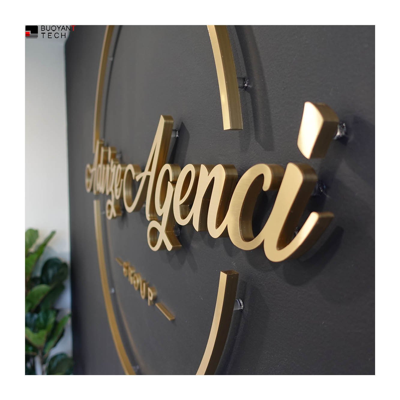 BUOYANT Custom Wall logo Metal Signage Stainless Steel Gold Color 3D Letter Sign for Outdoor Indoor Office Shop