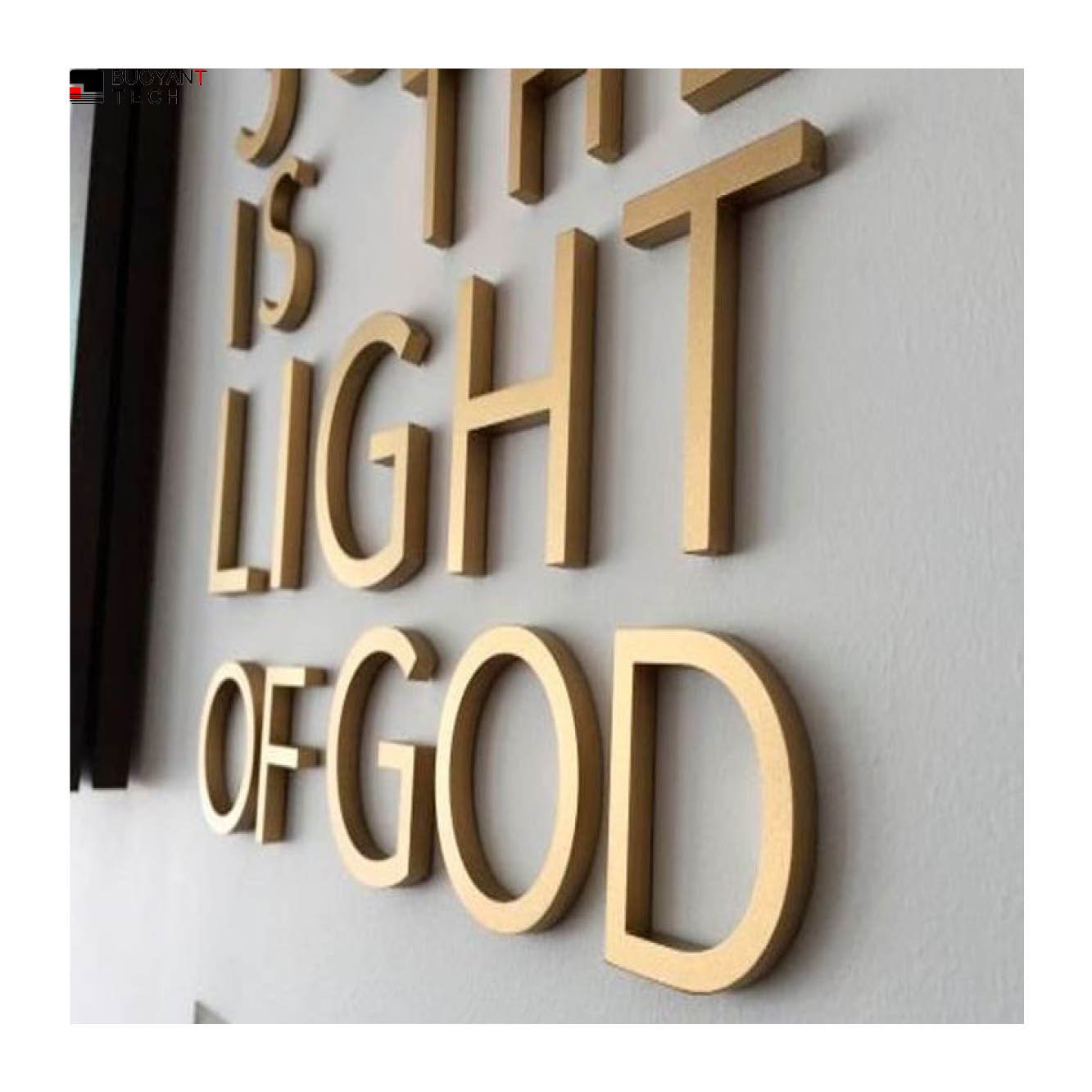 BUOYANT Custom Wall logo Metal Signage Stainless Steel Gold Color 3D Letter Sign for Outdoor Indoor Office Shop