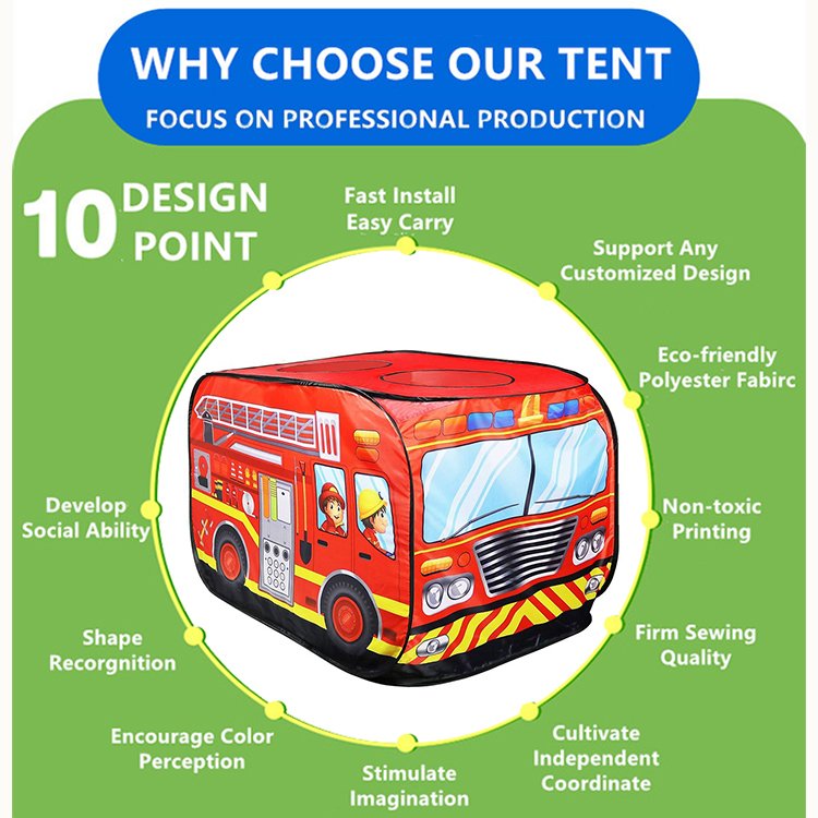 Best Seller House Kids Car Toy Play Tents Children Play House Outdoor and Indoor Fire Truck Tent Birthday Gift With Carry Bag