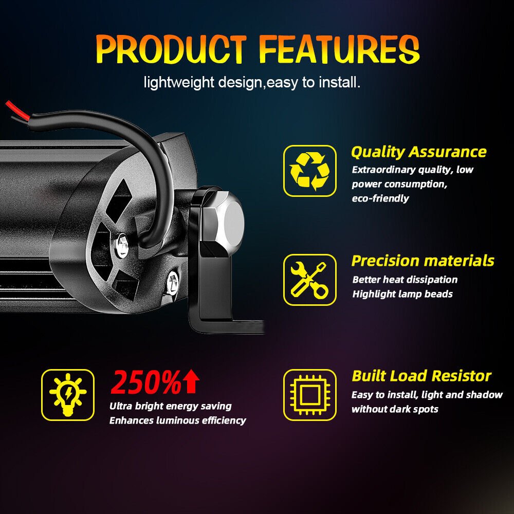 Barra Led off Road 7 Inch 18w Slim Car Work Light Bar Strobe Warning Light Cob Single-row Offroad Suv Truck for Car Parts