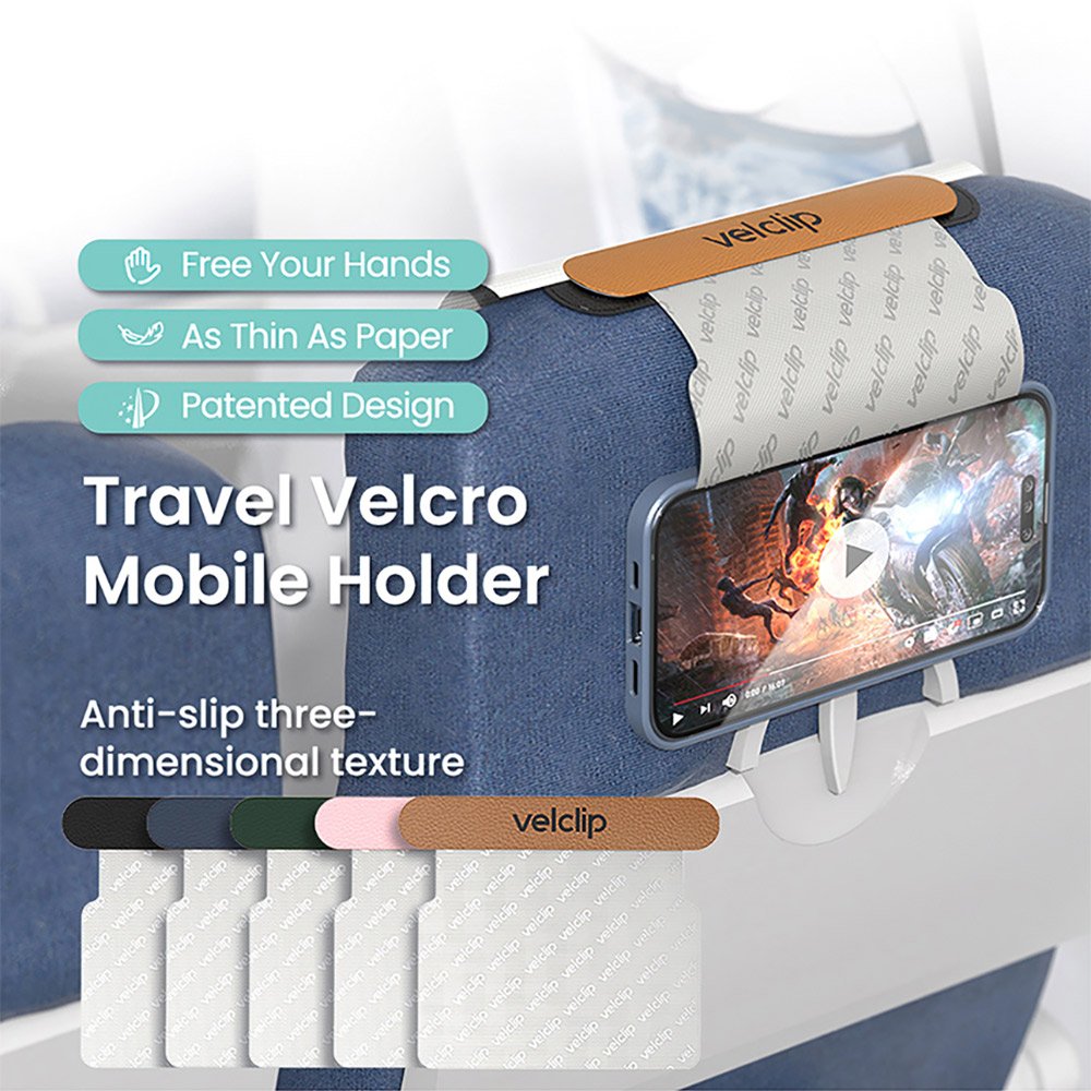 Portable Phone Holder Velclip Travel Holder Camping Bus Airplane Train Simple Hands-free Patented Design Ultra Non-Slip