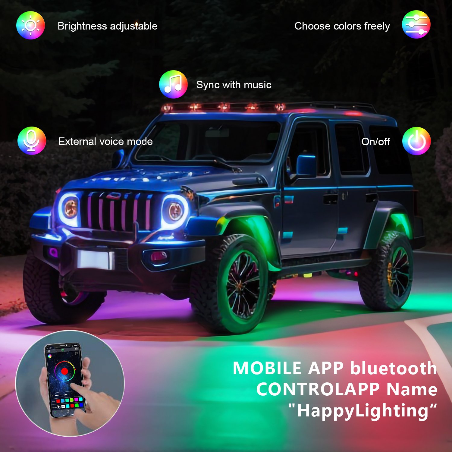 G5 RGB Phantom Car Chassis Lights Rock Lights Extension Kit for Jeep Truck Motorcycle Golf Cart ATVs