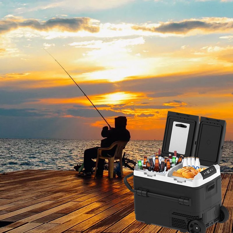 50L Mini Deep 12 Volt Solar Powered RV Camping Refrirator Car Frids with Wheels Freezer for Mini Deep Camping