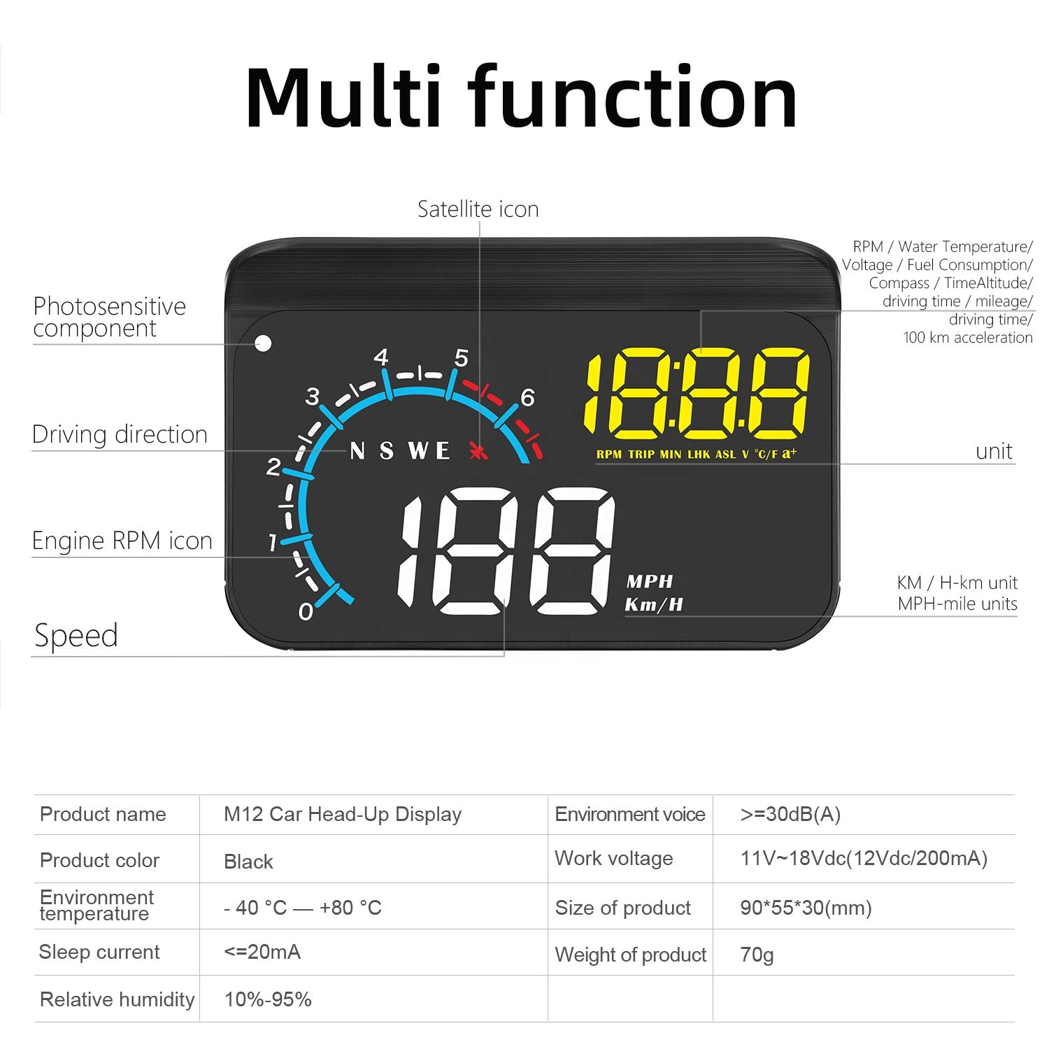 3.5inch Hud Gps M12 with 6 Car Diagnostic Tools Alarm Function Obd2 Head up Displays Universal