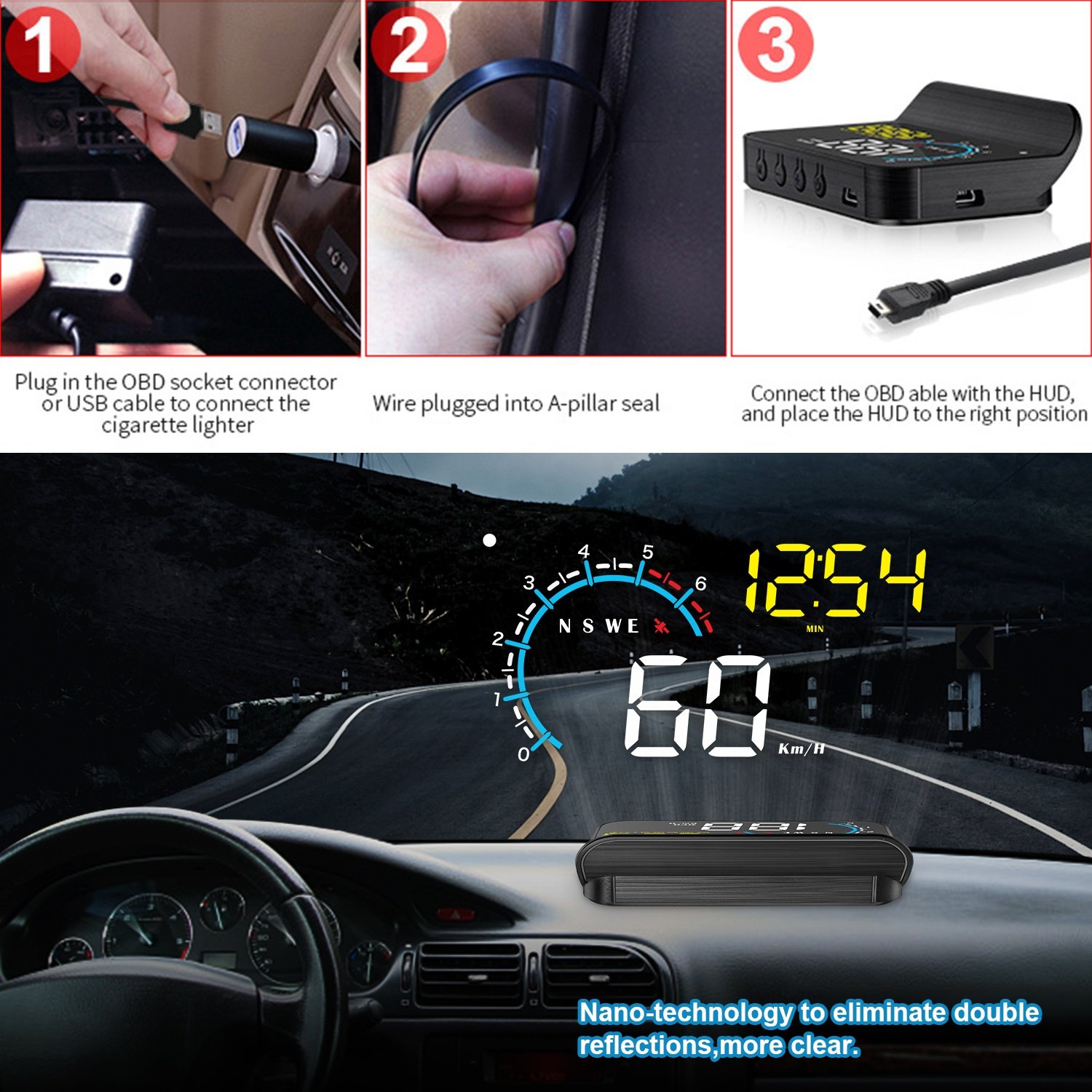 3.5inch Hud Gps M12 with 6 Car Diagnostic Tools Alarm Function Obd2 Head up Displays Universal