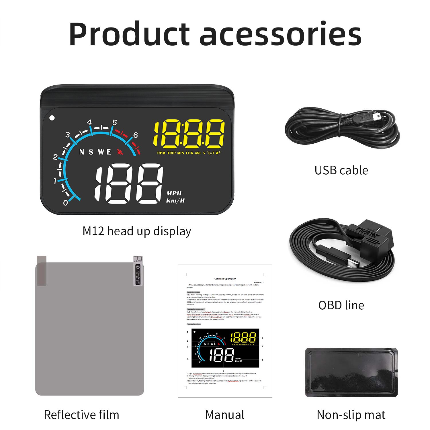 3.5inch Hud Gps M12 with 6 Car Diagnostic Tools Alarm Function Obd2 Head up Displays Universal