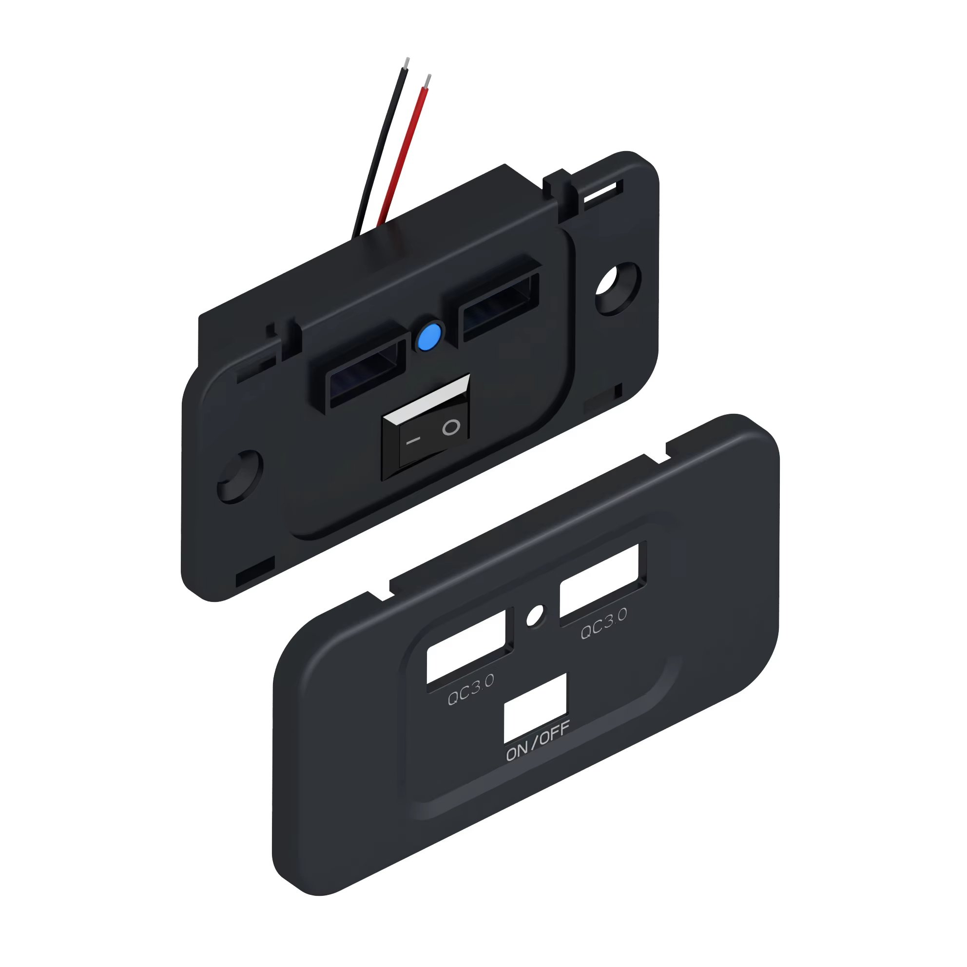 New Dual USB Port Car Charger with ON-OFF Switch 36W QC3.0 RV 12-24V Adapter USB Socket for Cars Bus ATV Boat