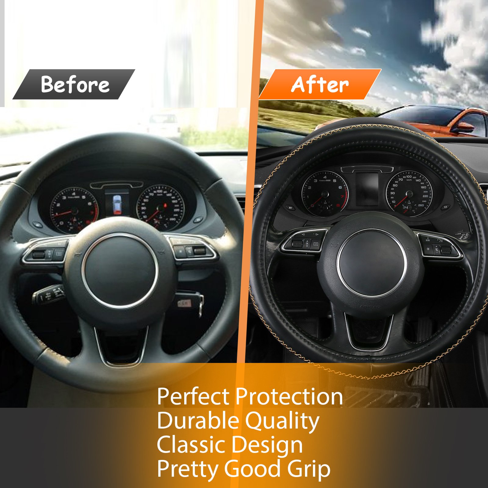 Premium Sports-Style Non-Slip Rubber Steering Wheel Cover Breathable Design for Cars SUVs Trucks