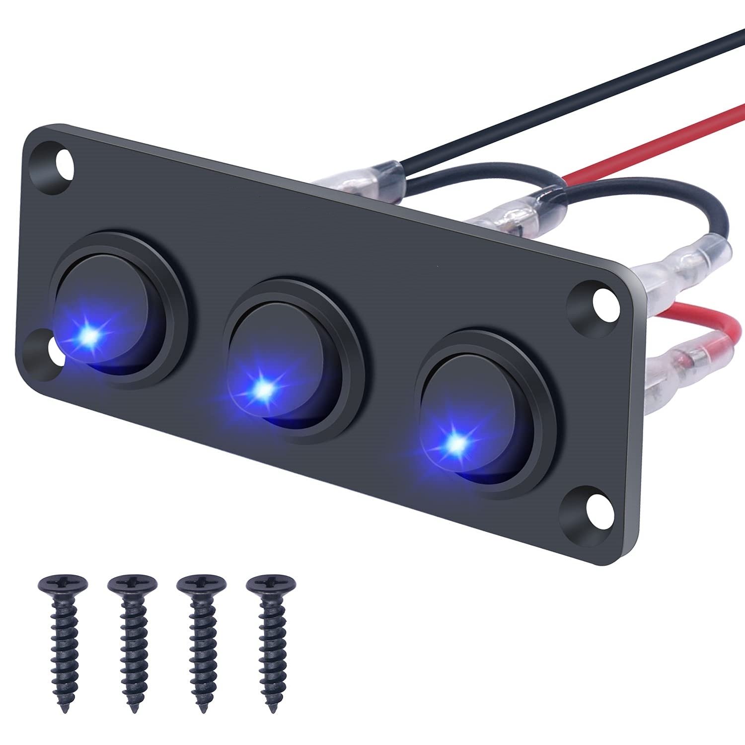 3 Gang Rocker Switch Metal Panel LED 12V 3 PIN Illuminate Round Rocker Toggle Switch on OFF 20A for Car Truck Boat RV ATV