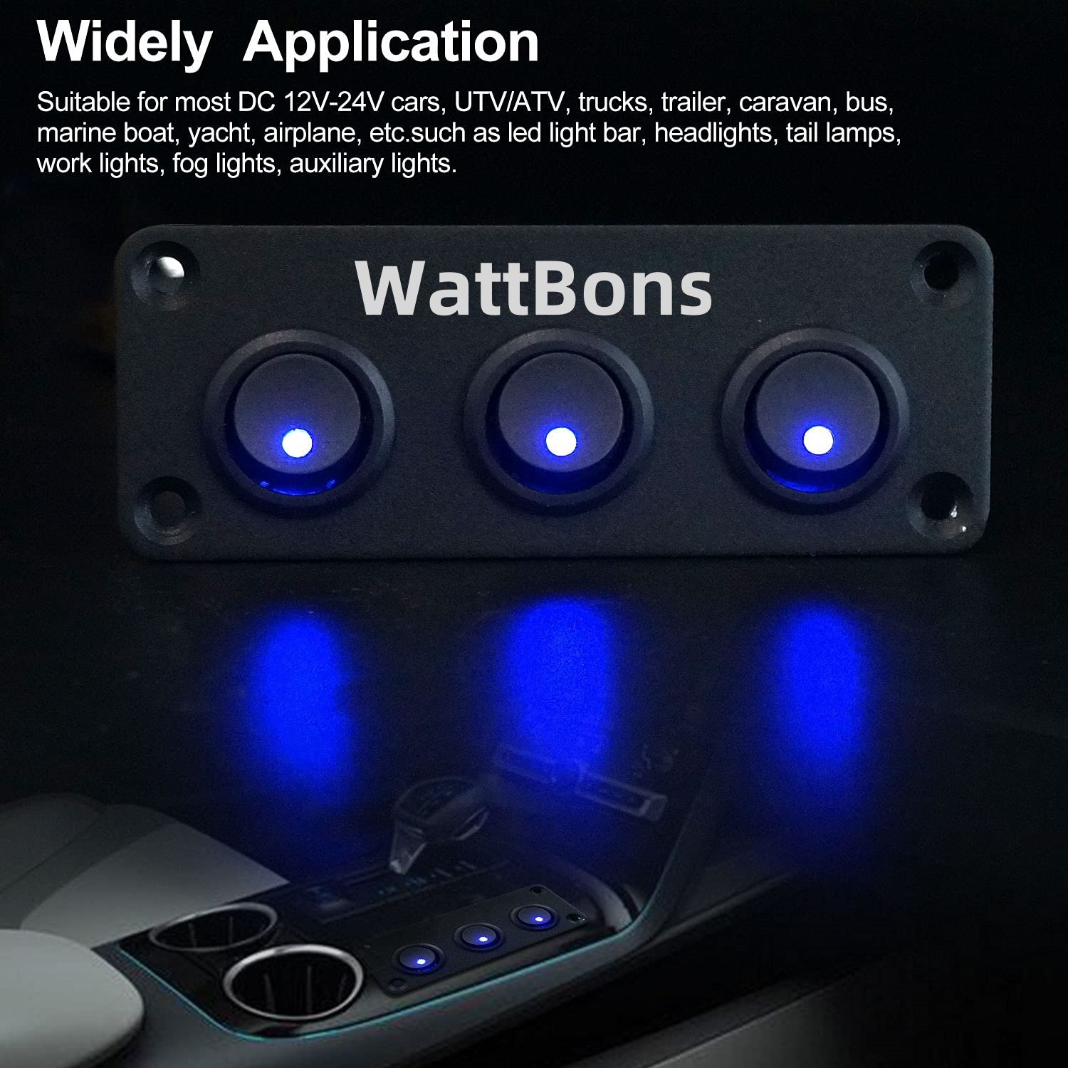 3 Gang Rocker Switch Metal Panel LED 12V 3 PIN Illuminate Round Rocker Toggle Switch on OFF 20A for Car Truck Boat RV ATV