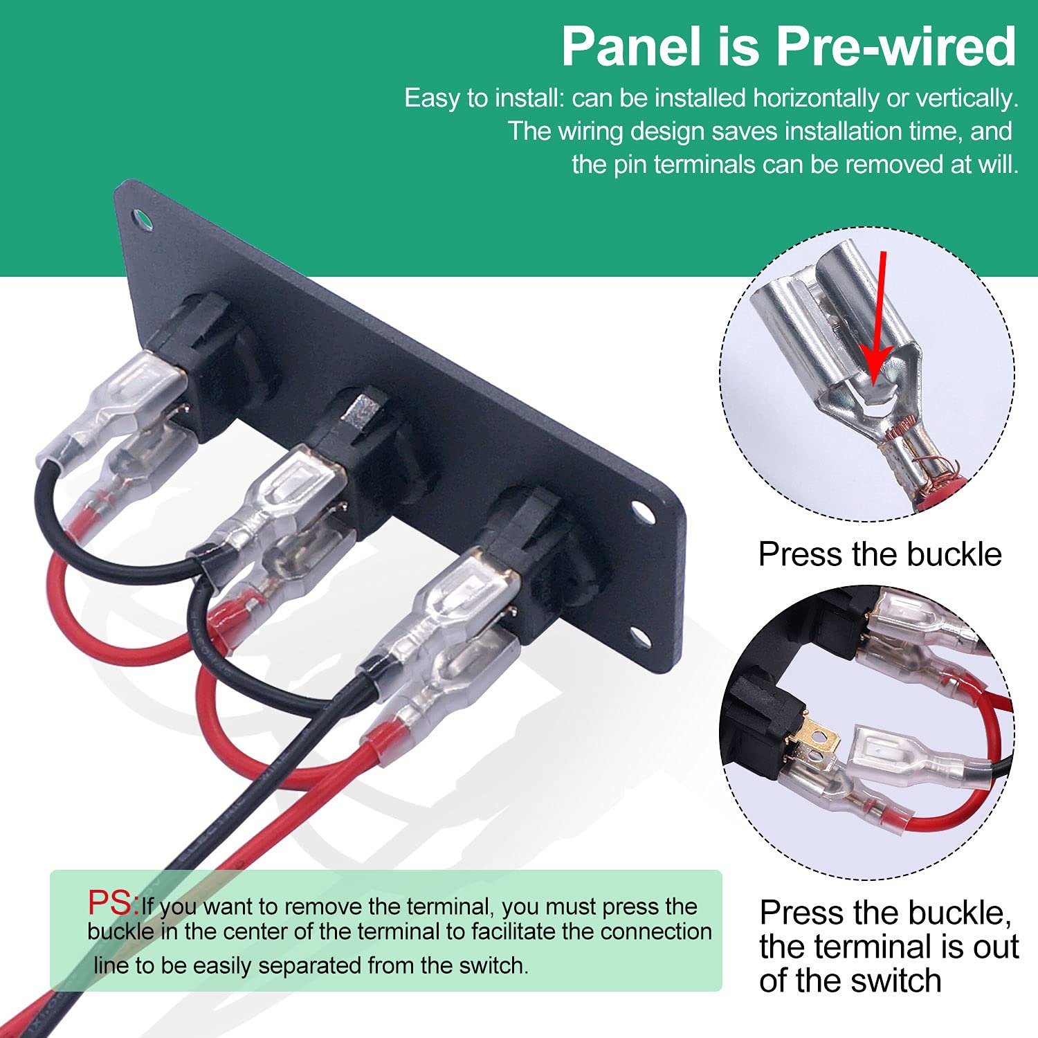 3 Gang Rocker Switch Metal Panel LED 12V 3 PIN Illuminate Round Rocker Toggle Switch on OFF 20A for Car Truck Boat RV ATV