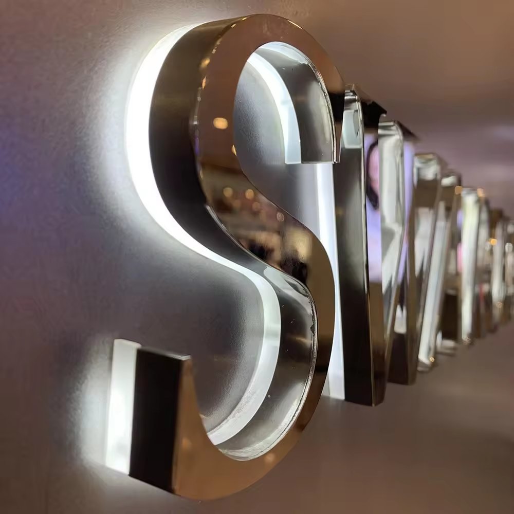 Custom Wall Logo Backlit Letters 3D Letter Acrylic Sign Outdoor Lighted Signs Stainless Steel 3D Letter Sign