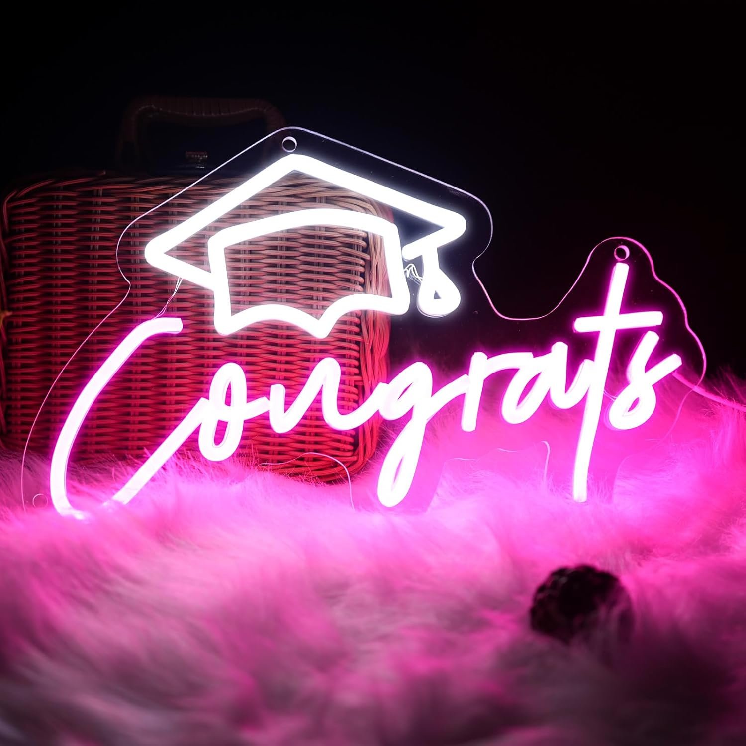 College Congrats Grad Gifts Sign USB Battery Powered Congrats Grad Cap Neon Sign Graduation Party Decorations Backdrop Wall Art