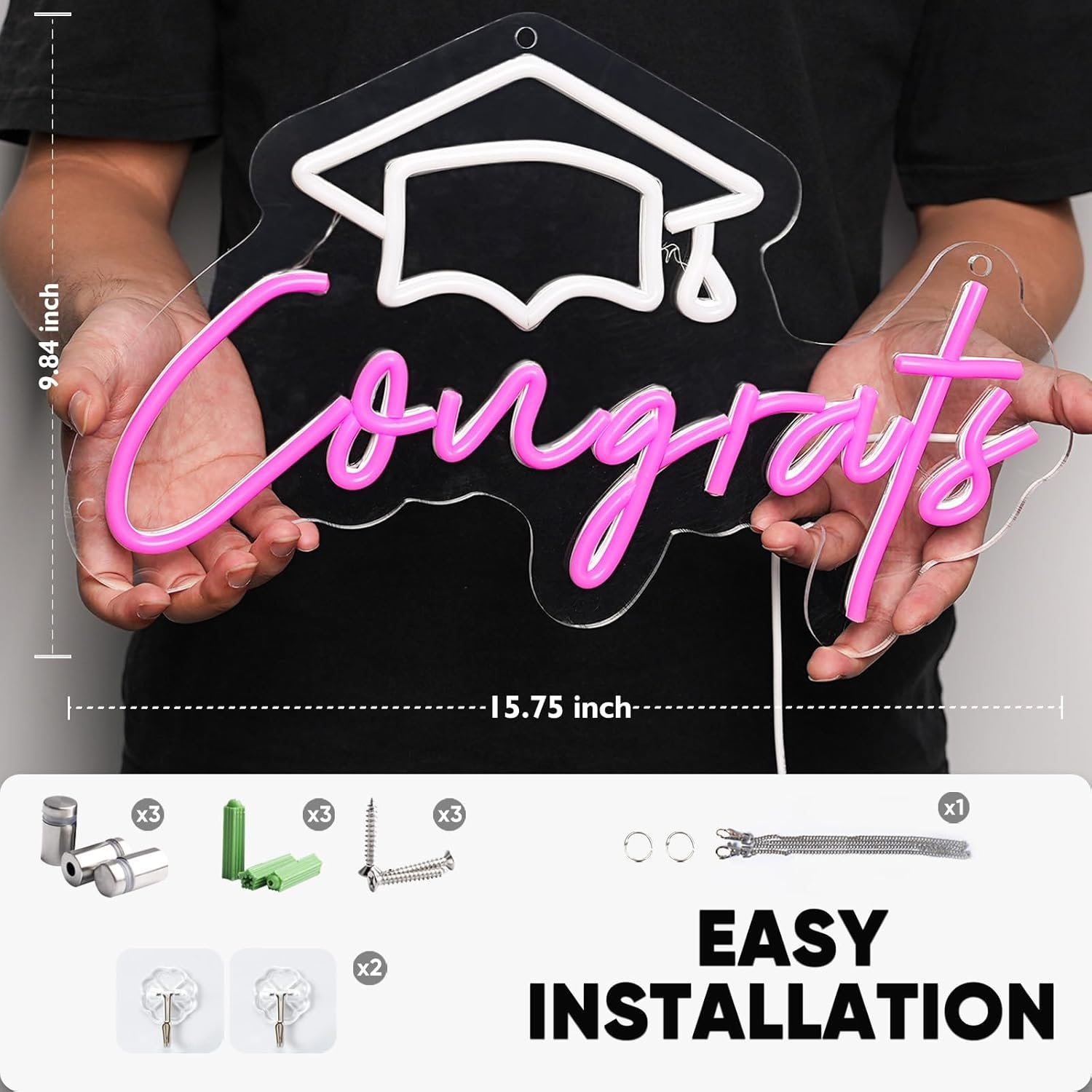 College Congrats Grad Gifts Sign USB Battery Powered Congrats Grad Cap Neon Sign Graduation Party Decorations Backdrop Wall Art