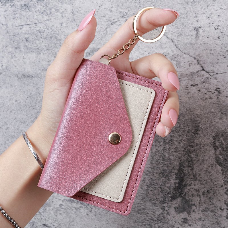 Elegant Mini Card Case for Women Candy Hues Keychain Accessory Studentfriendly Bus Card and Card Holder Wallet