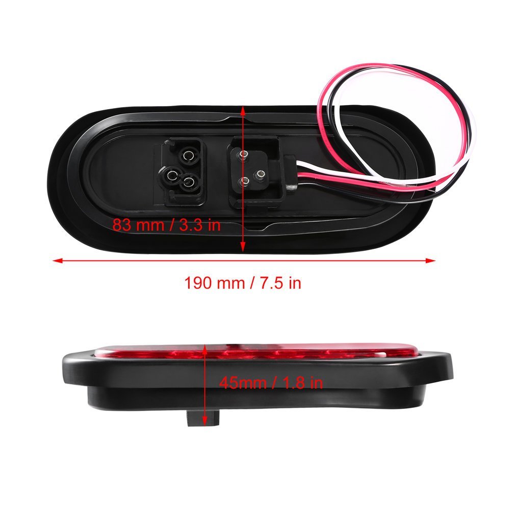 6" Oval LED Tail Light W/Surface Mount Grommets Plugs Waterproof Stop Turn Brake Reverse Running Lights for RV Truck Trailer