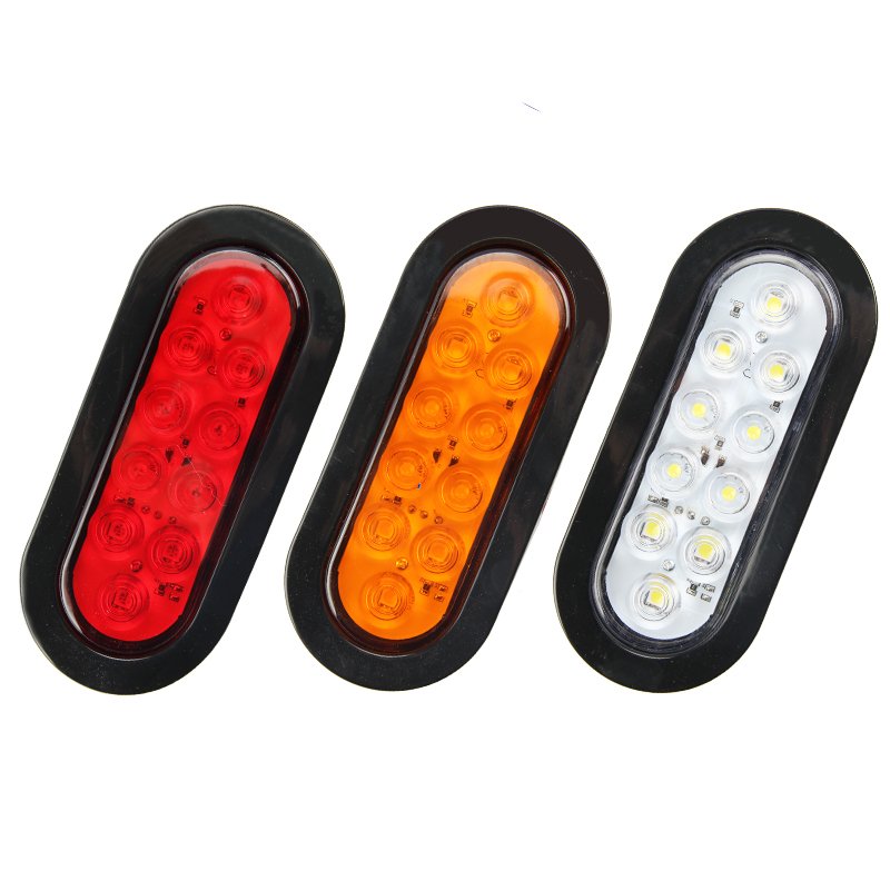 6" Oval LED Tail Light W/Surface Mount Grommets Plugs Waterproof Stop Turn Brake Reverse Running Lights for RV Truck Trailer