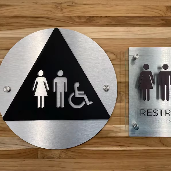 3M Adhesive/Screw Custom Metal Stainless Steel House Number Sign Washroom Fitting Room Acrylic Sign Toilet Restroom Door Sign