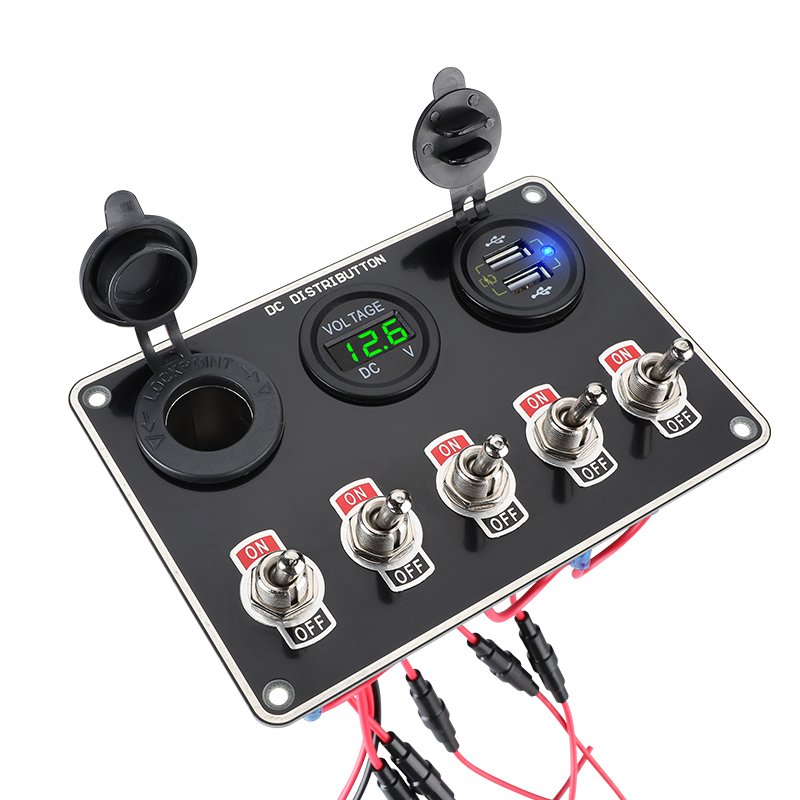 12V 24V 5 Gang Toggle Switch Voltmeter 2 Usb Qc3.0 Car Charger Automotive Rv Camper Marinated Boat Marine Switch Panel