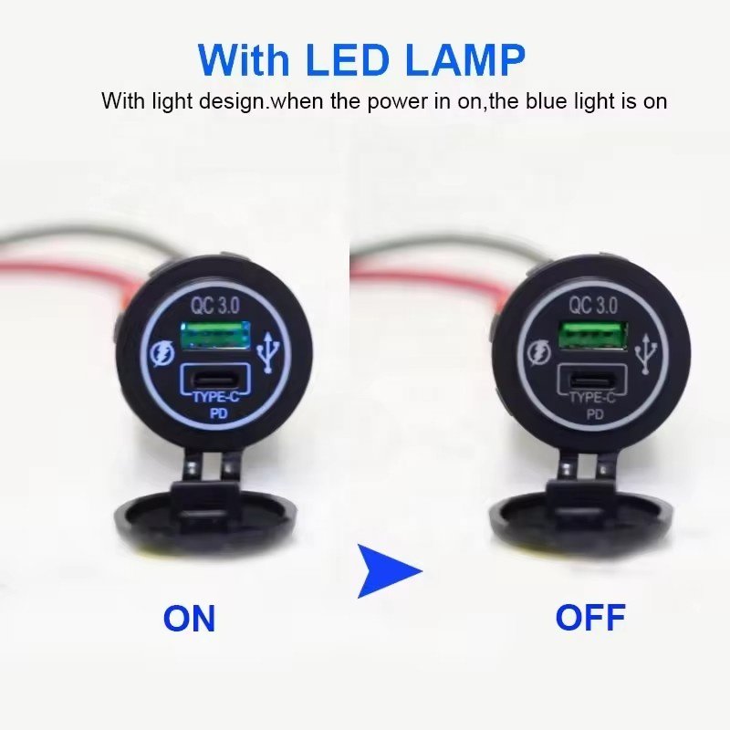 Universal 12V 24V Dual Port Bus Car Socket QC3.0 USB Type C 20W PD USB Car Charger