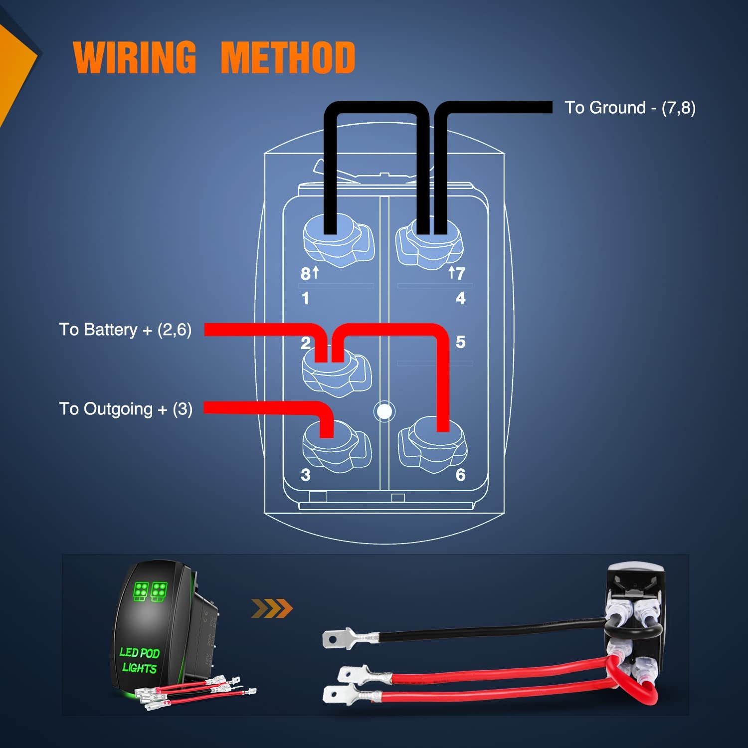 Wiring Double Pole Rocker Switch 7 Pin LED Pod Lights Switch 2 Position on Off Automotive 12V Momentary Toggle Switch Waterproof