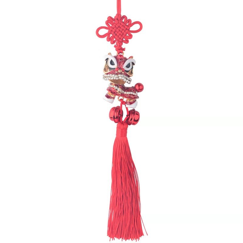 2019Hot Sale Chinese Style Cute Lion Dance Keychain With Rose Gold Metal Keyring Unicorns Pendant Automobile Rearview Mirror