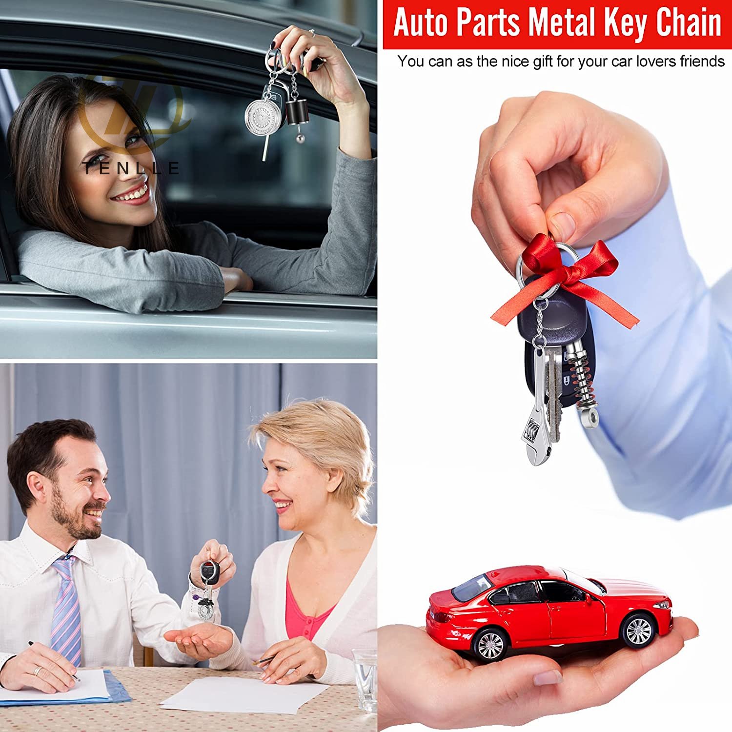 Car Accessories Rotary Turbine Key Ring Wrench Motorcycle Helmet Rim Brake Rotor Keyring Red Bus Car Wheel Tyre Keychain